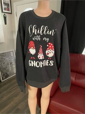 Shillin' With My Gnomies Graphic Sweatshirt - Dark Gray & Red unisex XL top
